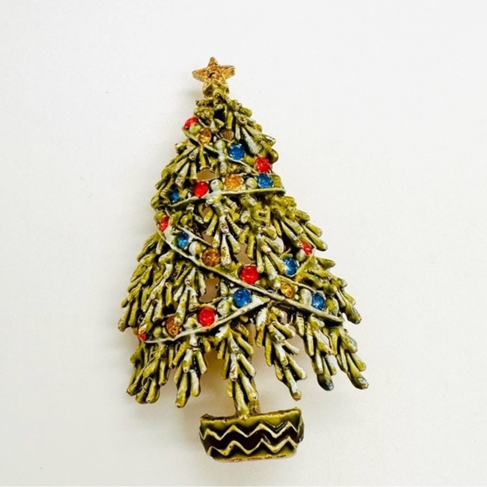 Vintage BOOK PIECE Arthur Pepper Christmas Tree Rhinestone Brooch